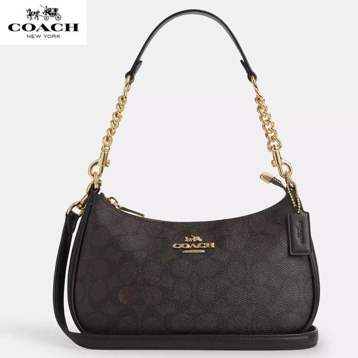Coach Teri Shoulder Bag Signature Canvas Zip-top Detachable Strap 9.5x6x3 Inci -original outlet