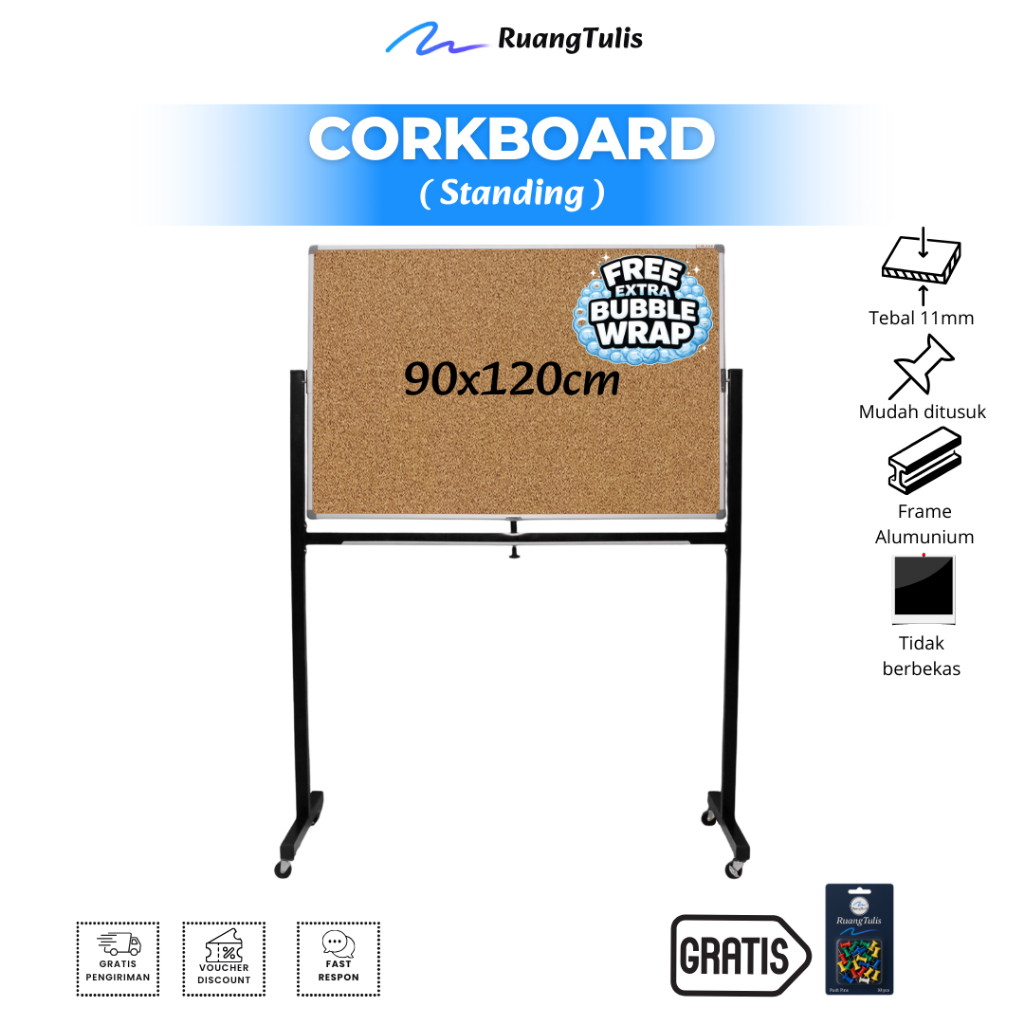 Sakana Cork Board / Message Board / Pin Board / Vision Board / Papan Mading Standing 90x120cm