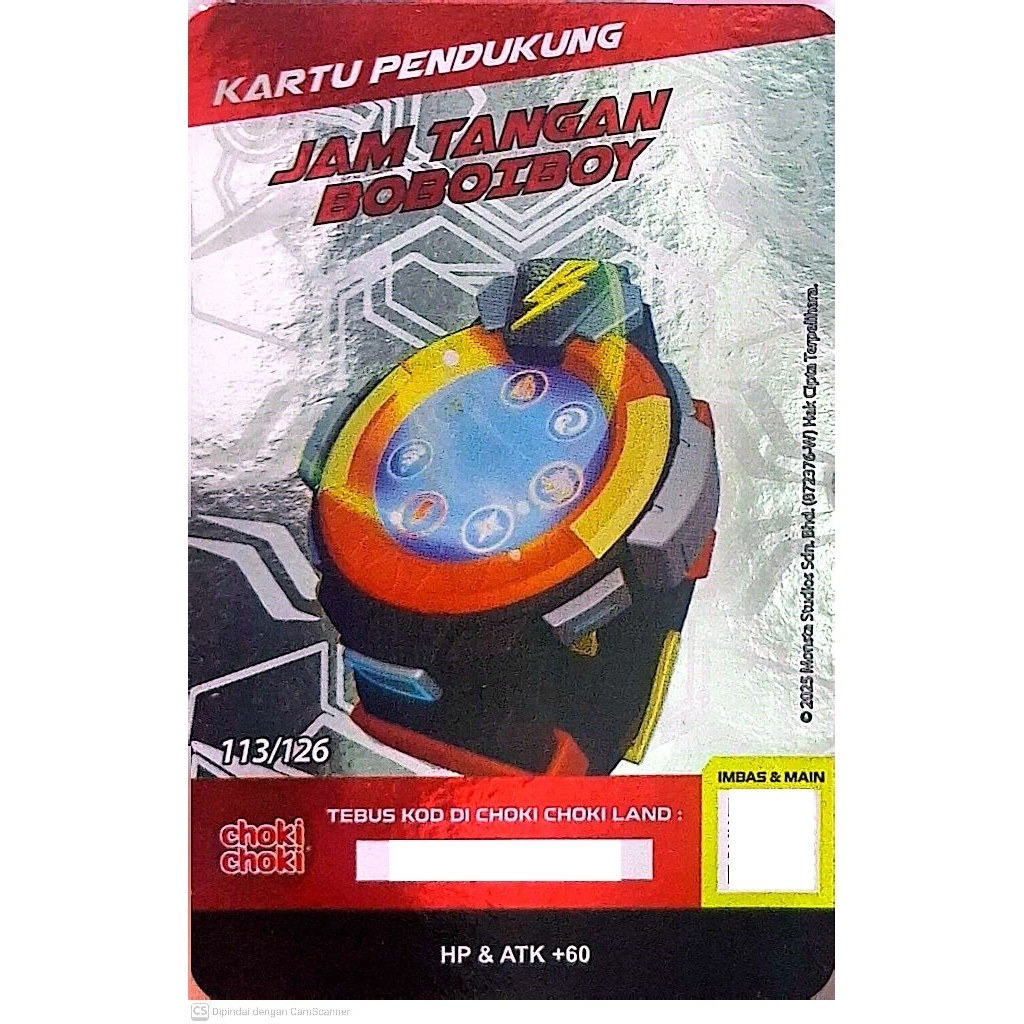Kartu Boboiboy Kartu Pendukung JAM TANGAN BOBOIBOY 113/126 (HOLOGRAM) Kartu Boboiboy Choki Choki