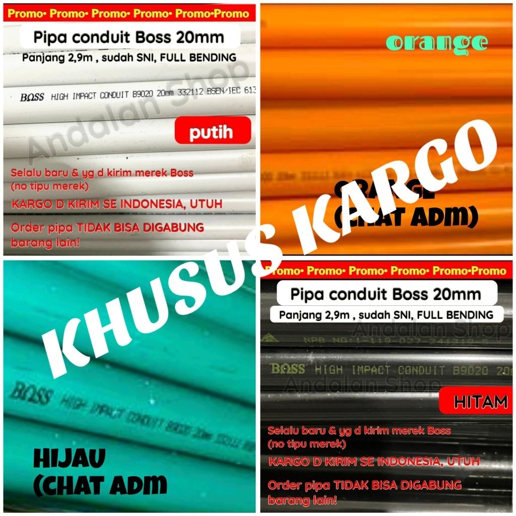 pipa conduit boss/ pipa conduit 20mm / pipa listrik/ pipa boss original warna putih hitam KHUSUS KAR