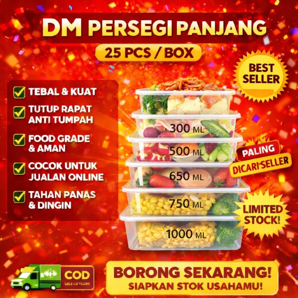 DM Persegi Panjang 25pcs / Thinwall / Wadah Plastik / Plastik Sealer/ DM Sealer / Sealer DM / Sealer