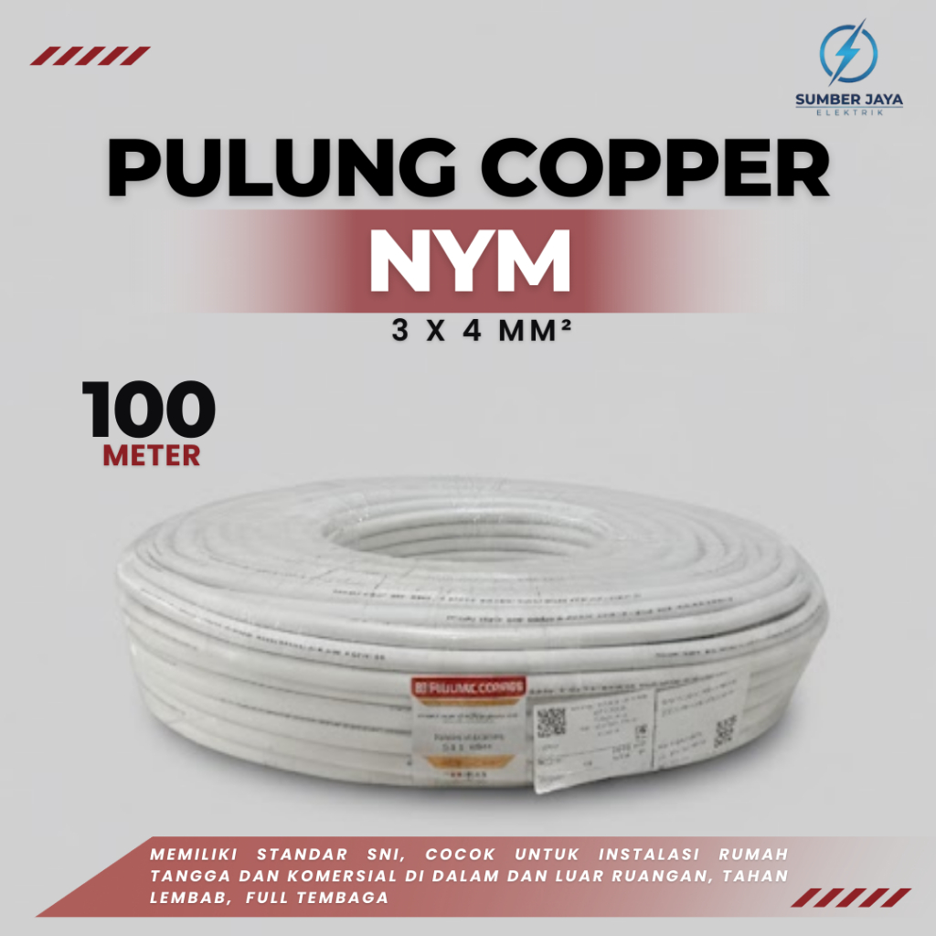 Pulung Copper Kabel Listrik NYM 3x4mm Meteran / Eceran Kawat Tembaga SNI LMK Tembaga tebal, kulit PV