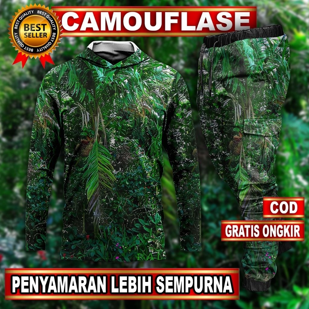 setelan baju berburu | pakaian berburu | baju camo lengan panjang | celana panjang camo | baju berbu