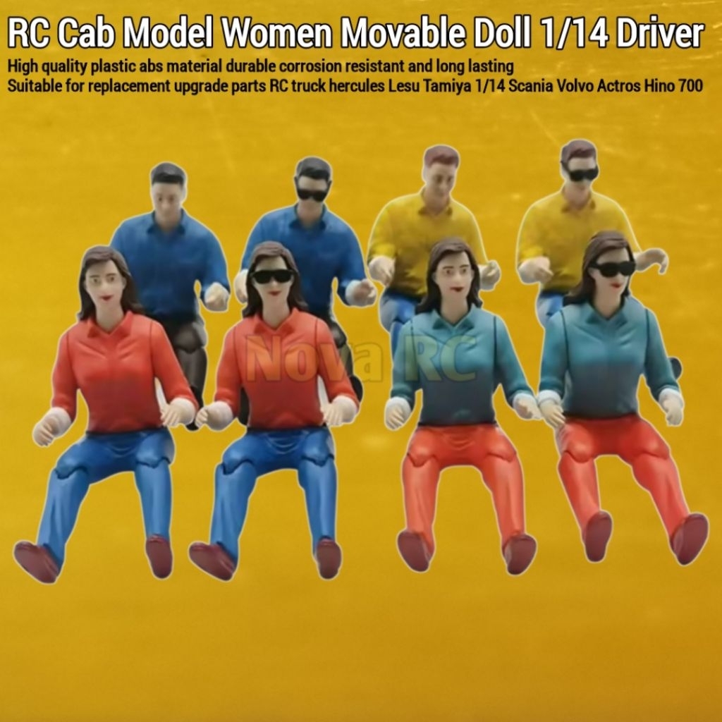 Boneka pengemudi pria wanita untuk kabin shell RC truk crane loader eksavator 1/14 hercules lesu tam