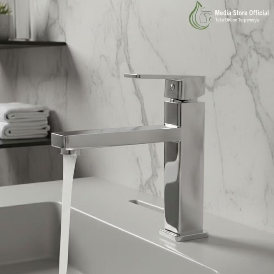 Kran Wastafel Kotak Minimalis Kuningan Leher Panjang /Kran Wastafel Kuningan Minimalis