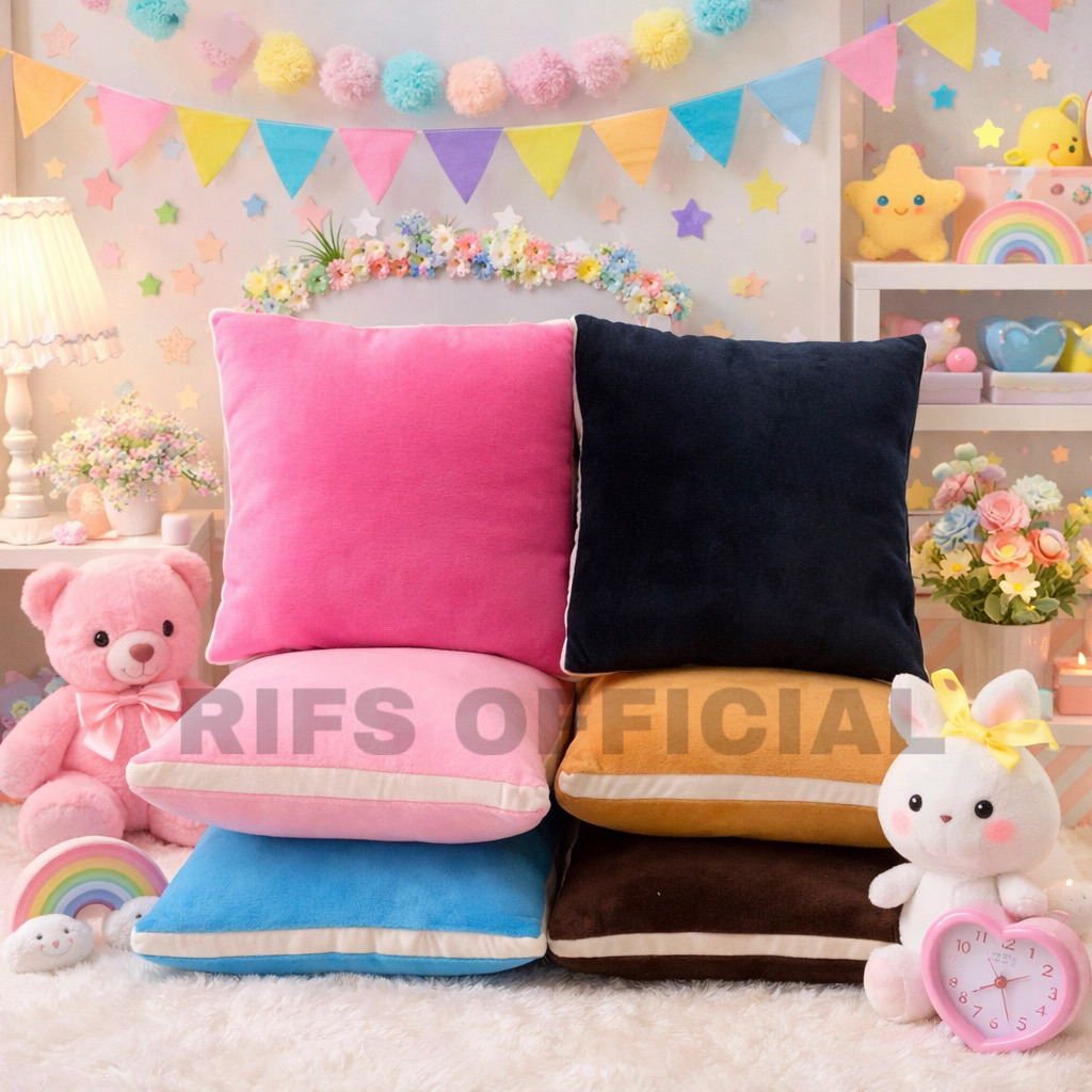 RIFS-Bantal Polos Kotak Lucu Viral Bahan Velboa Lembut 40x40 Boneka Bantal Kursi Sofa Ruang Tamu San
