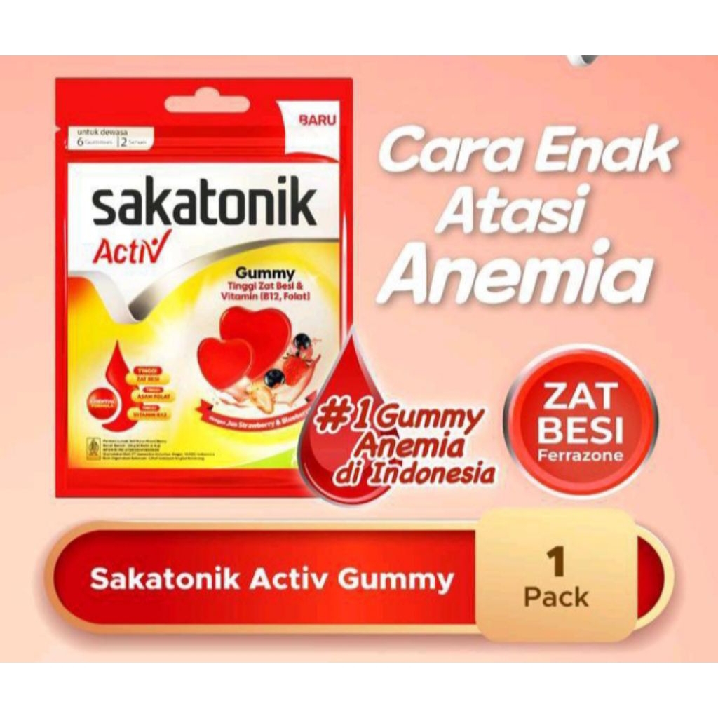 sakatonik activ gummy tinggi zat besi B12 Asam Folat 1 sachet