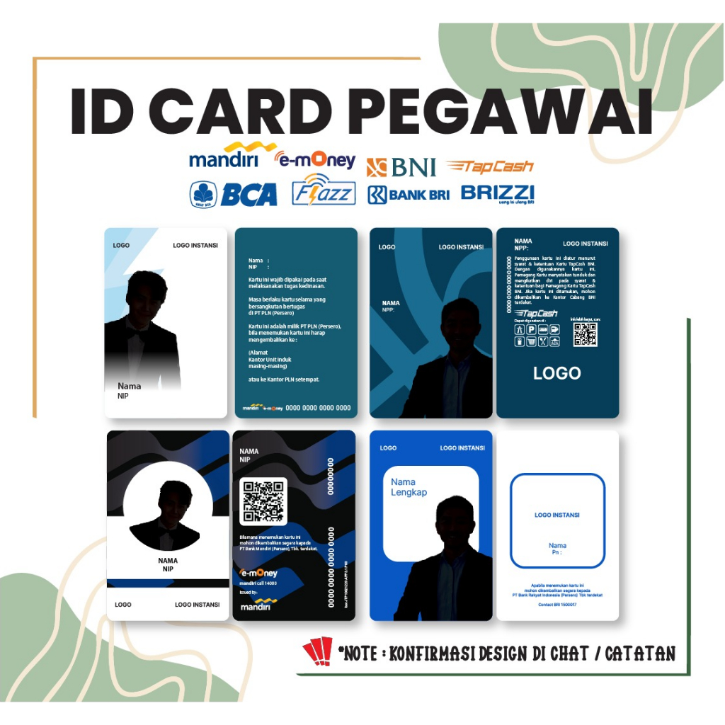 KARTU E MONEY ID CARD KARTU PEGAWAI ETOLL EMONEY MANDIRI BCA FLAZZ BNI TAPCASH BRI BRIZZI - 2 SISI