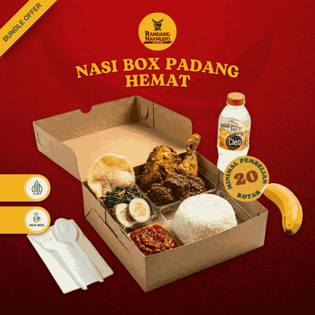 Nasi Padang Kotak Box Catering Ayam Goreng Rendang Daging Sapi Sambal Buah Lalapan Enak Lezat