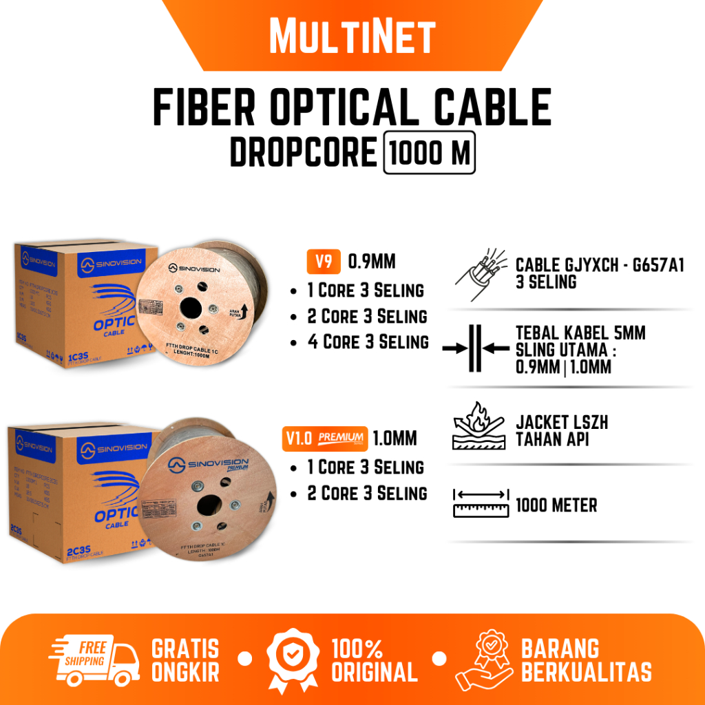 Kabel Dropcore FO 1/2/4 Core 3 Seling Sinovision