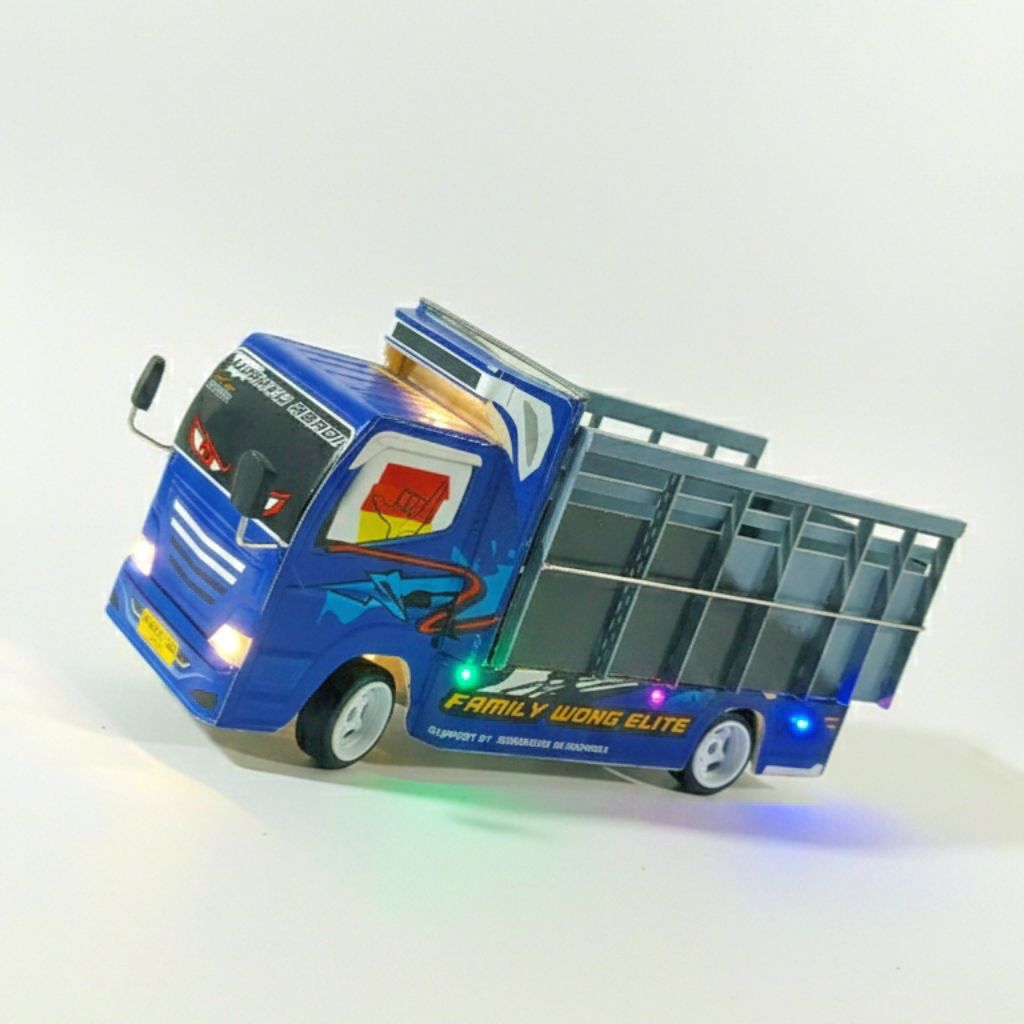 Miniatur Truk Oleng Kayu Custom Lampu LED - Desain Livery Revaldi
