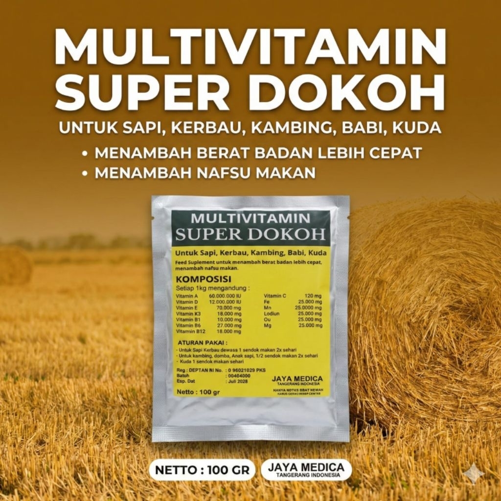 ​Multivitamin Super Dokoh 100gr - Penggemuk Sapi Kambing Domba Kerbau Babi Cepat Gemuk & Penambah Na