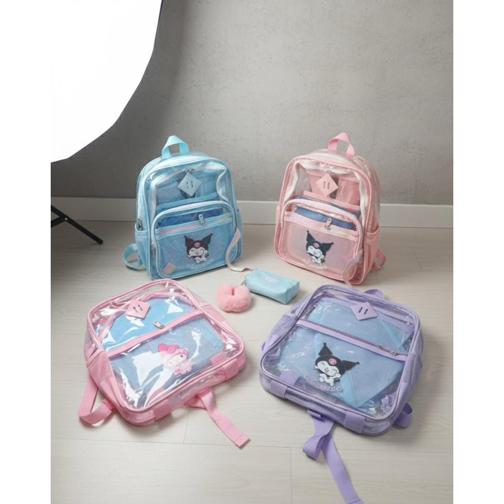 Tas Ransel Transparan PVC untuk Pelajar, Tas Ransel Fashion Anti Air untuk Wanita Pria Olahraga Luar
