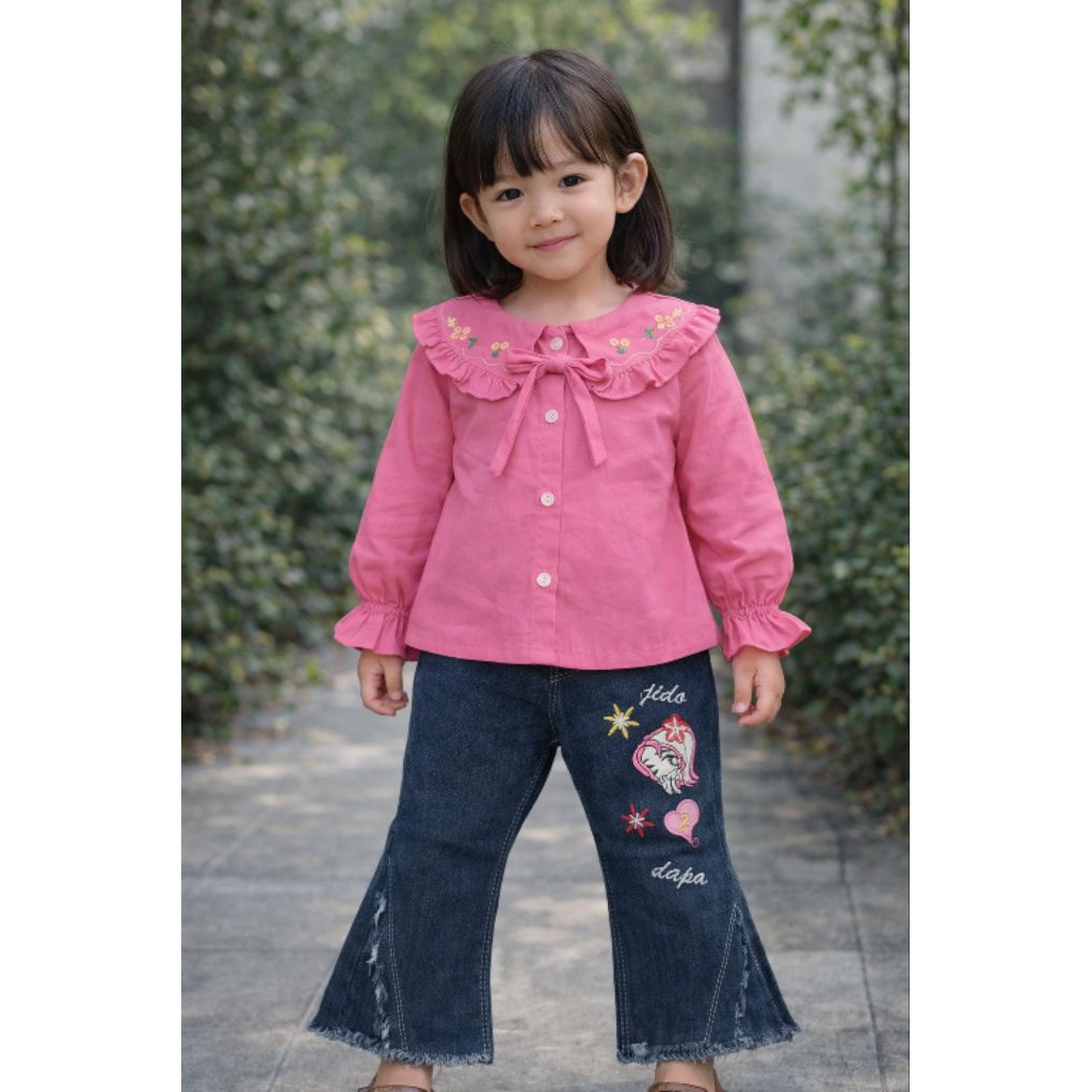 Setelan Baju Anak Perempuan 2–4 Tahun Kemeja  Jeans Bordir