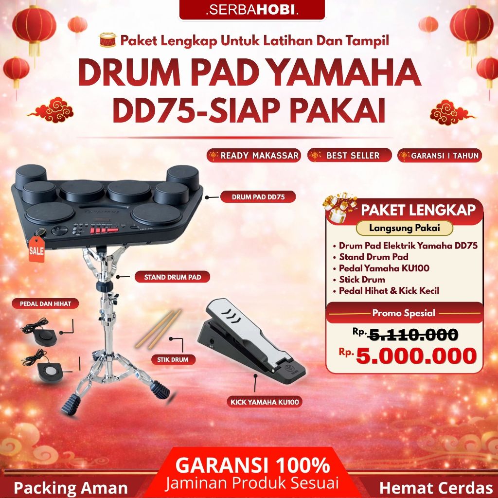DRUM PAD ELEKTRIK YAMAHA DD75 PAKET LENGKAP SIAP PAKAI HARGA TERMURAH
