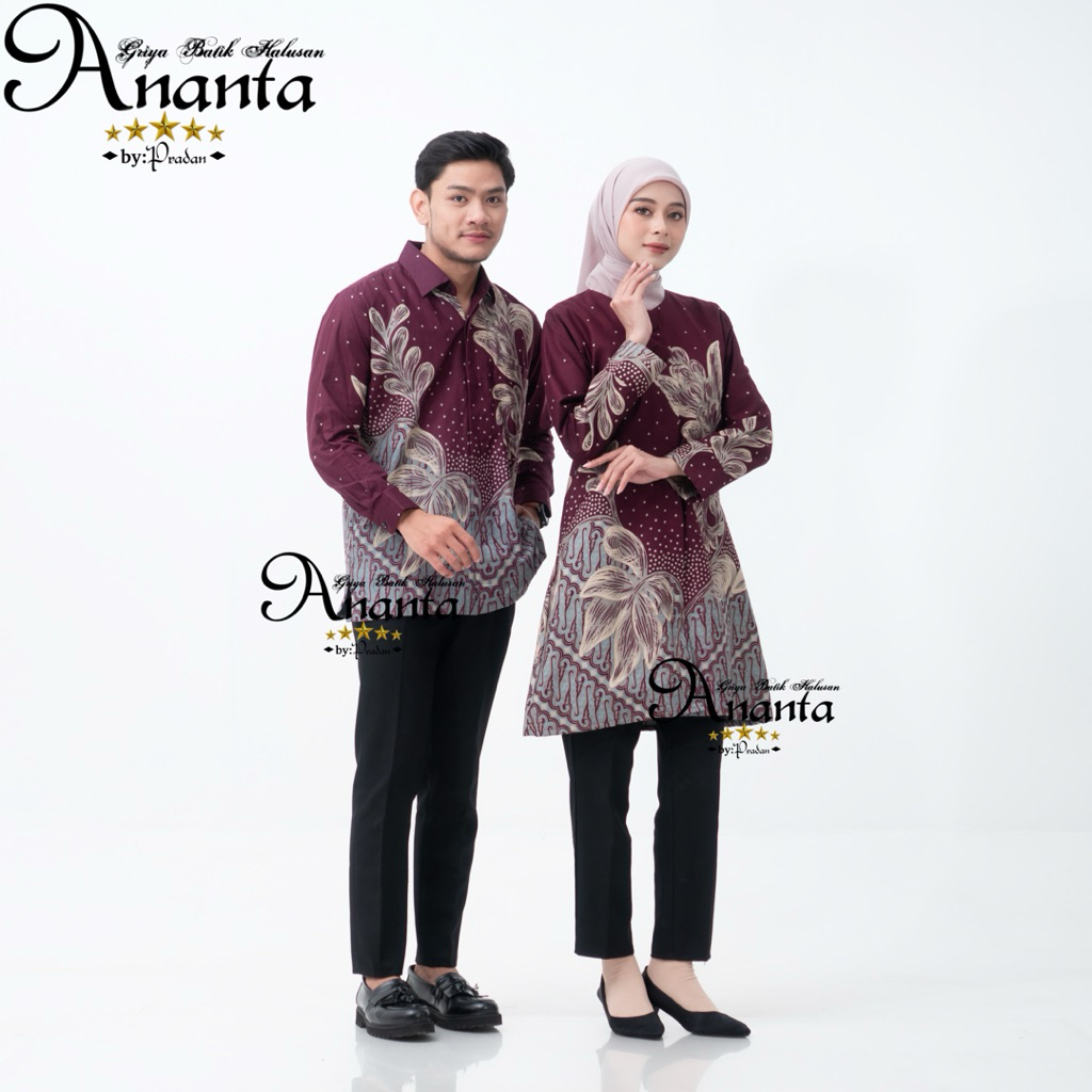 Batik Ananta Batik Couple Pasangan Sarimbitan Atasan Batik Lapis Premium Furing Dan Tricot, Kemeja P