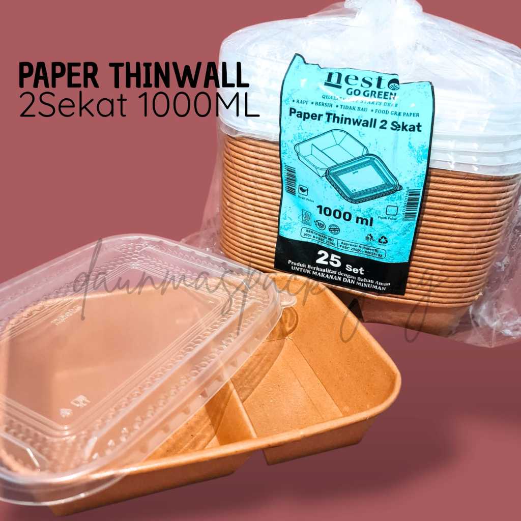 Paper Thinwall NESTO 2 Sekat 1000ML Paper Thinwall Sekat Wadah Kertas Sekat 2 + Tutup [25pcs]