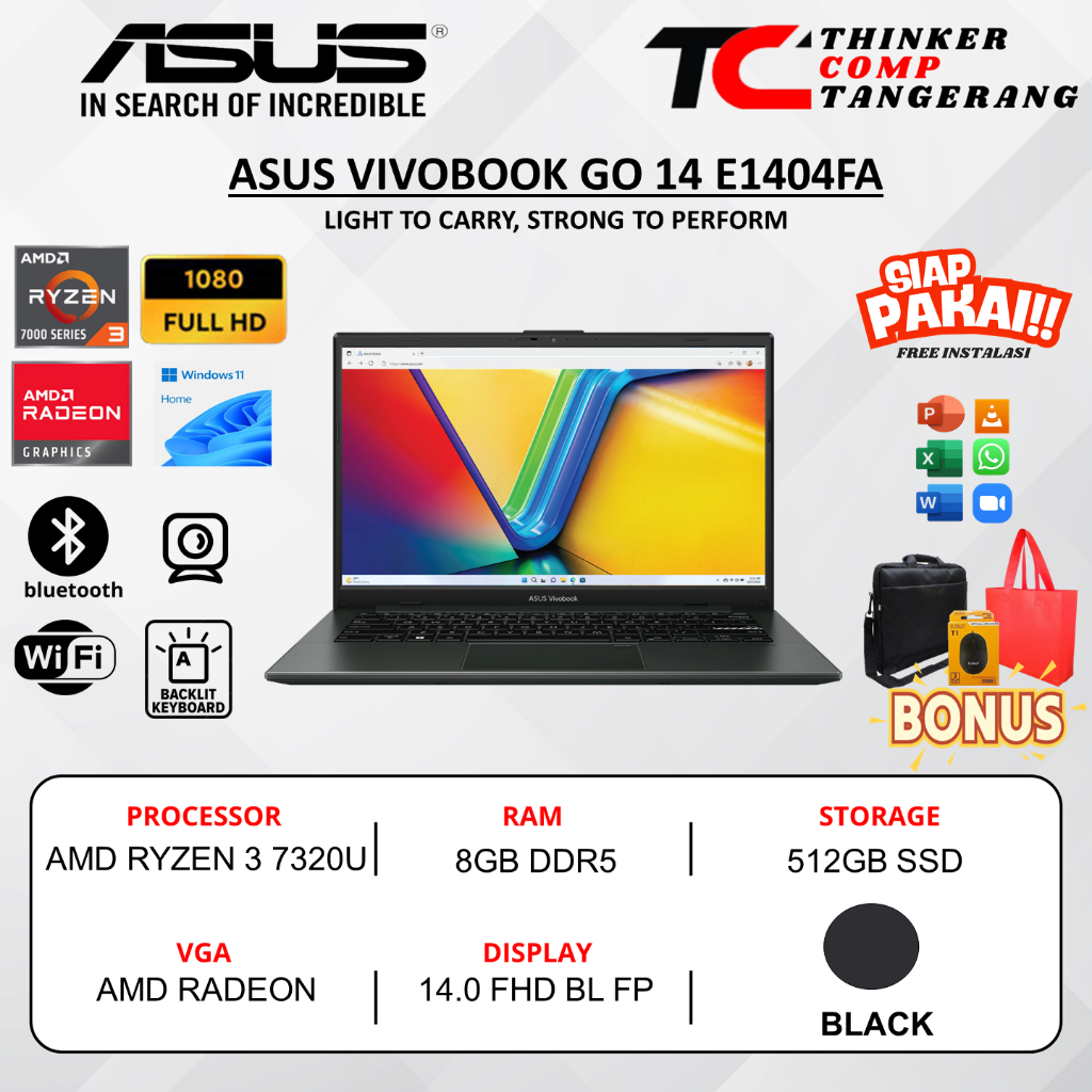ASUS Vivobook E1404FA FHD351 Ryzen 3 7320U 8GB DDR5 512GB SSD 14” FHD BL FP Win11Home