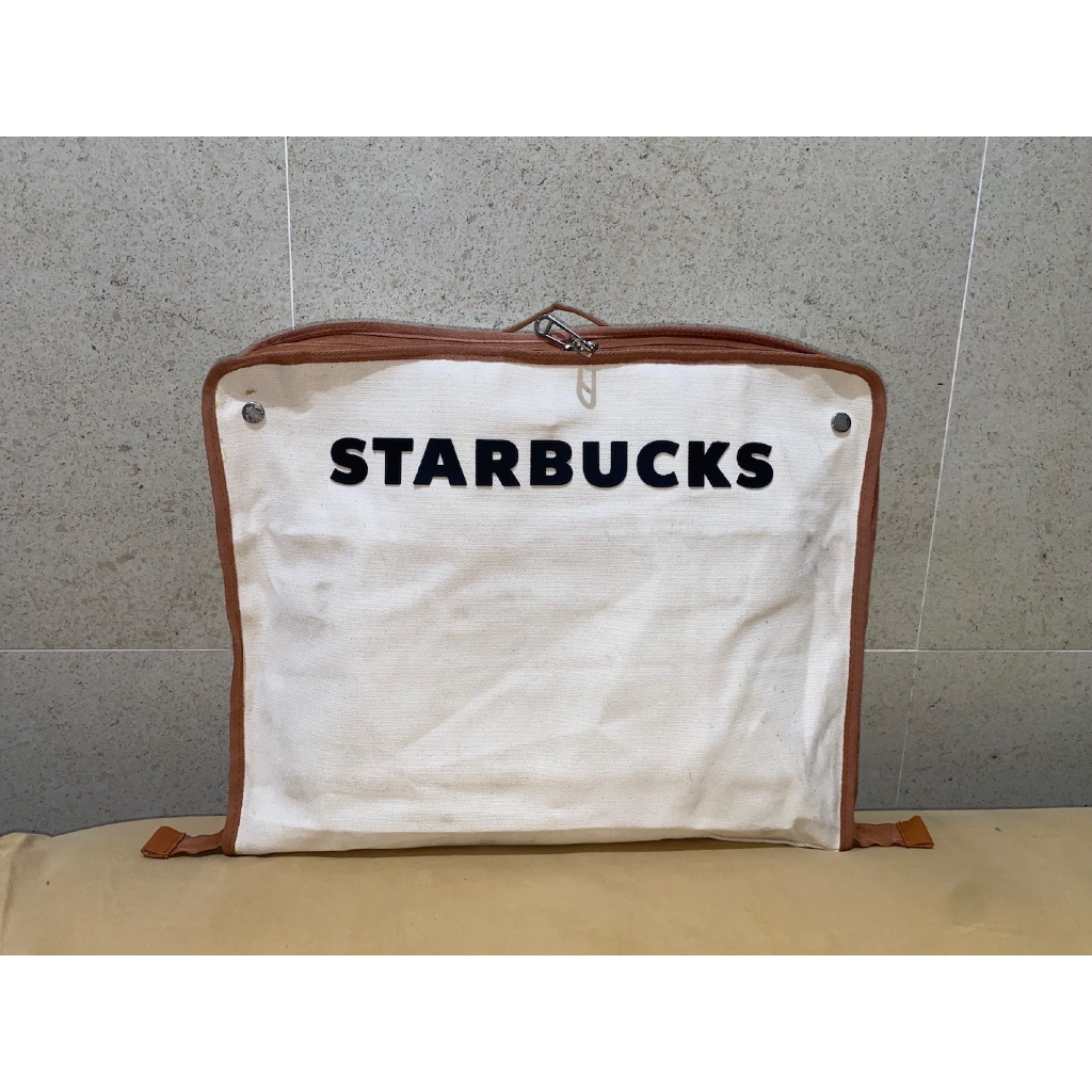 Tas minggat travel bag Starbucks canvas tebal putih preloved