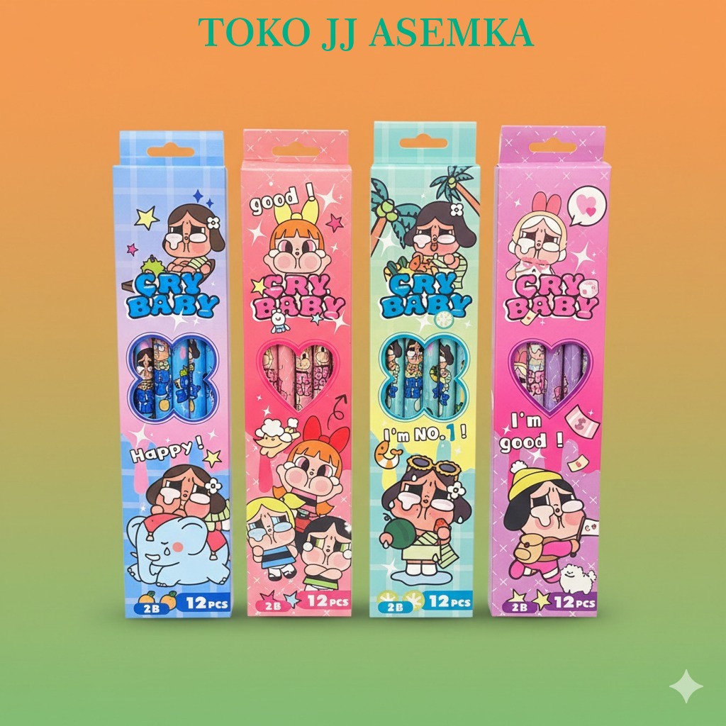 PENSIL 2B CRYBABY POWER PUFF GIRLS 1 LUSIN PNS-2219 ALAT TULIS SEKOLAH ATK ANAK TEBAL GROSIRAN COD
