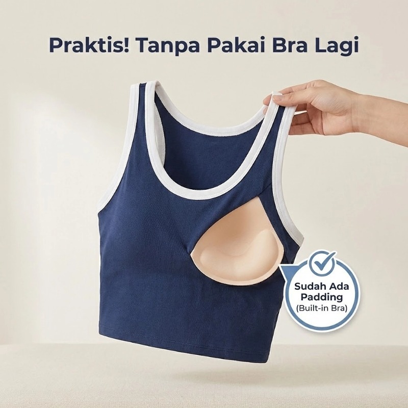 Baju Olahraga Wanita OOTD Crop Top List Kontras Sexy Sport Bra Senam Aerobic Tanpa Kawat