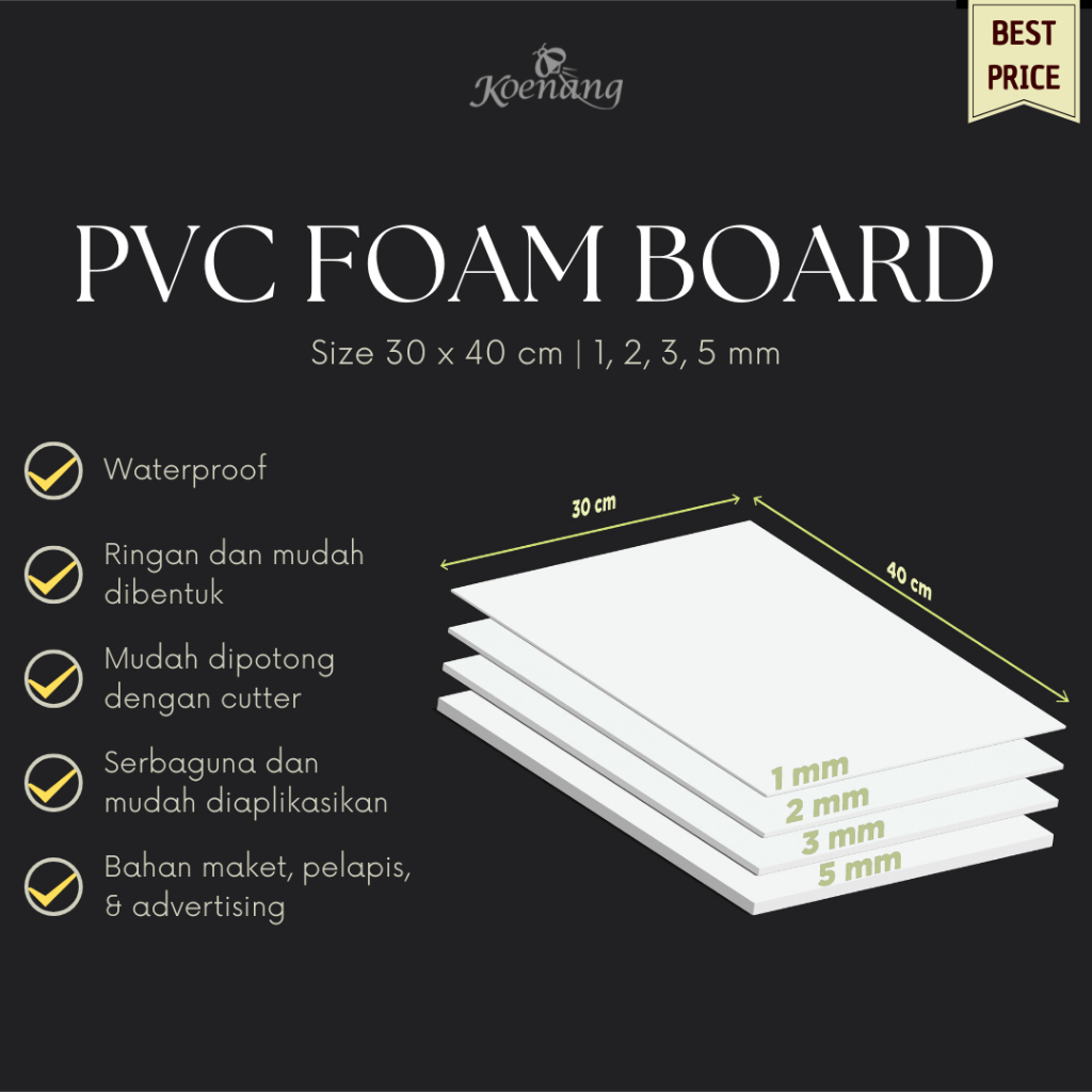 PVC Foam Board 1 mm, 2 mm, 3 mm, 5 mm Ukuran 30x40 cm
