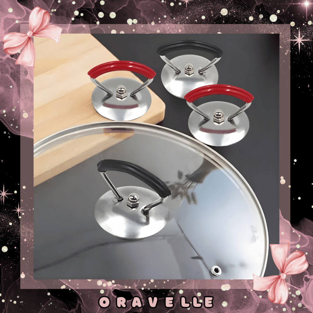 ORAVELLE | Pegangan Panci Anti Panas / Knop Silicon Pegangan Gagang Tutup Panci Anti Panas Stainless