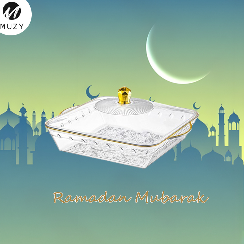 Muzy Nampan Plastik Aesthetic dengan Tutup Nampan Buah Dan Kue Serving Platters Idul Fitri HSB857