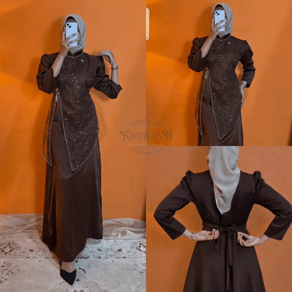 Gamis Ajeng Model Janggan Bahan Satin Brokat Premium Cocok Untuk Lebaran Kondangan Pesta Pernikahan