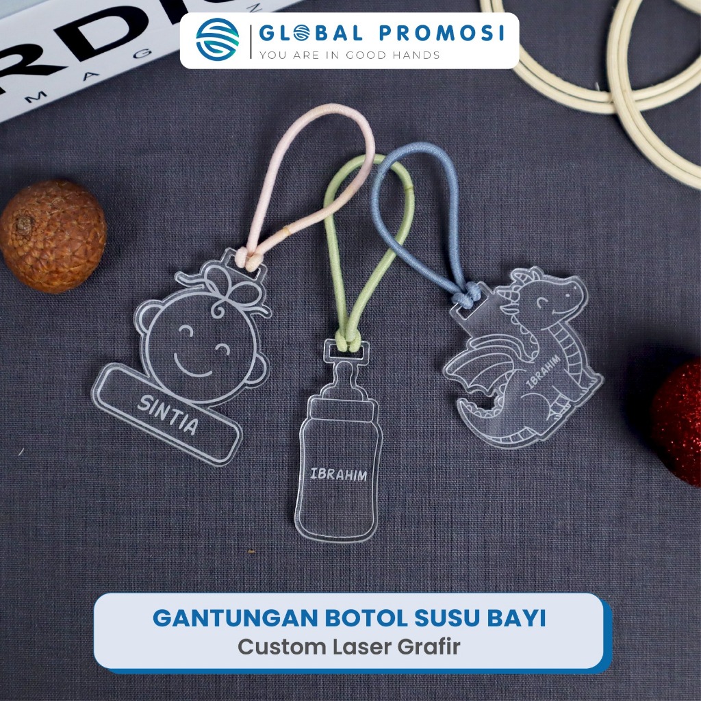 Tag Nama Botol Susu Bayi Akrilik Custom Nama | Penanda Botol & Tas Bayi
