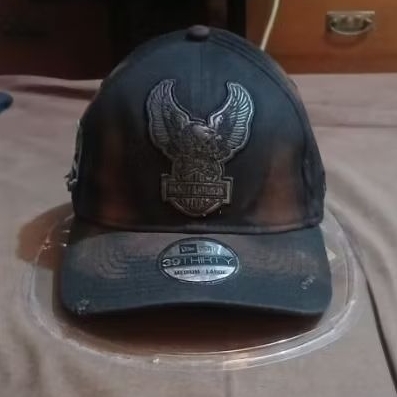 topi new era Harley Davidson Eagle Patch, Washing and Ripped, Cap Buildup, sz.56cm sd 58cm.