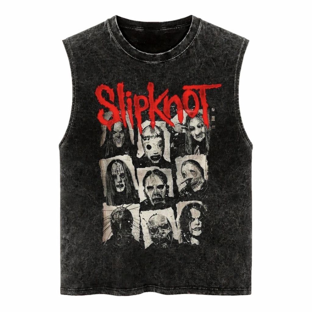 Psycho Crucify "Slipknot" Sleeveless Oversized T-Shirt | Stone Wash | Kaos Oversize | Vintage | Atas