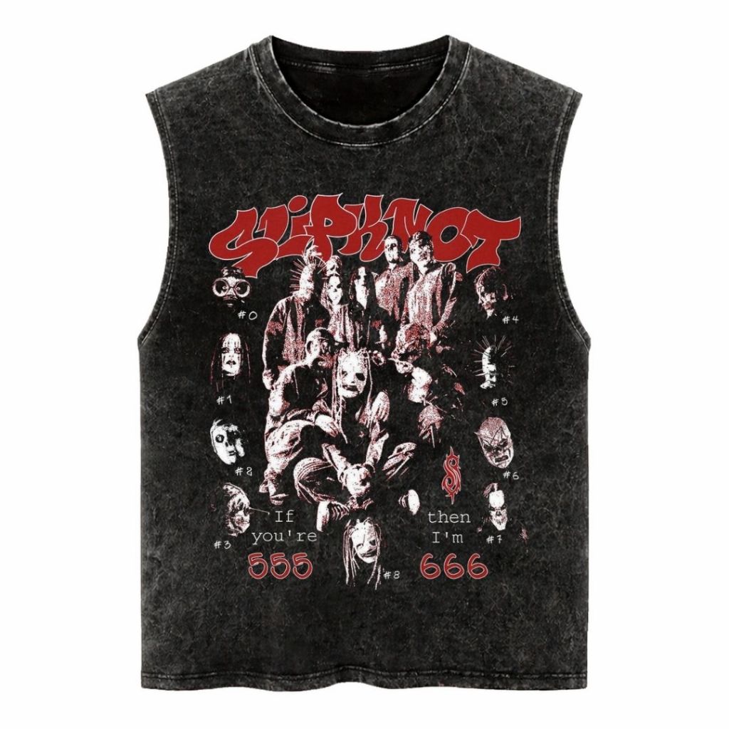 Psycho Crucify "Slipknot" Sleeveless Oversized T-Shirt | Stone Wash | Kaos Oversize | Vintage | Atas