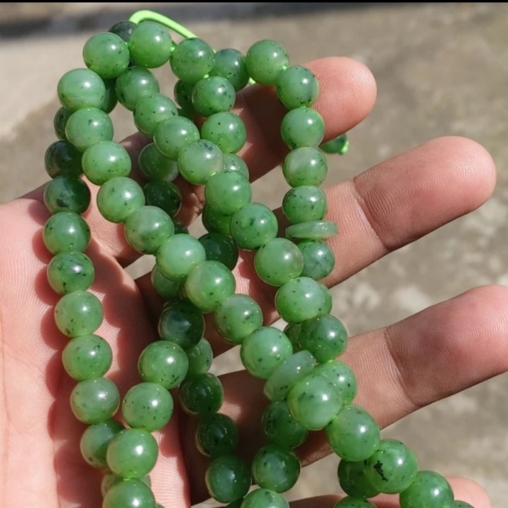 giok asli natural 100%, beads giok nephrite origin aceh. kalung giok / tasbih giok hijau 99pcs