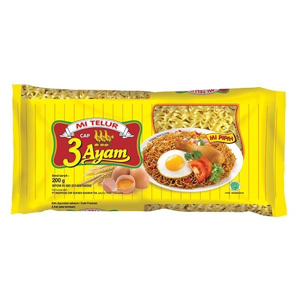 Mie Pipih Mie Telur Kuning Cap 3 Ayam 200g