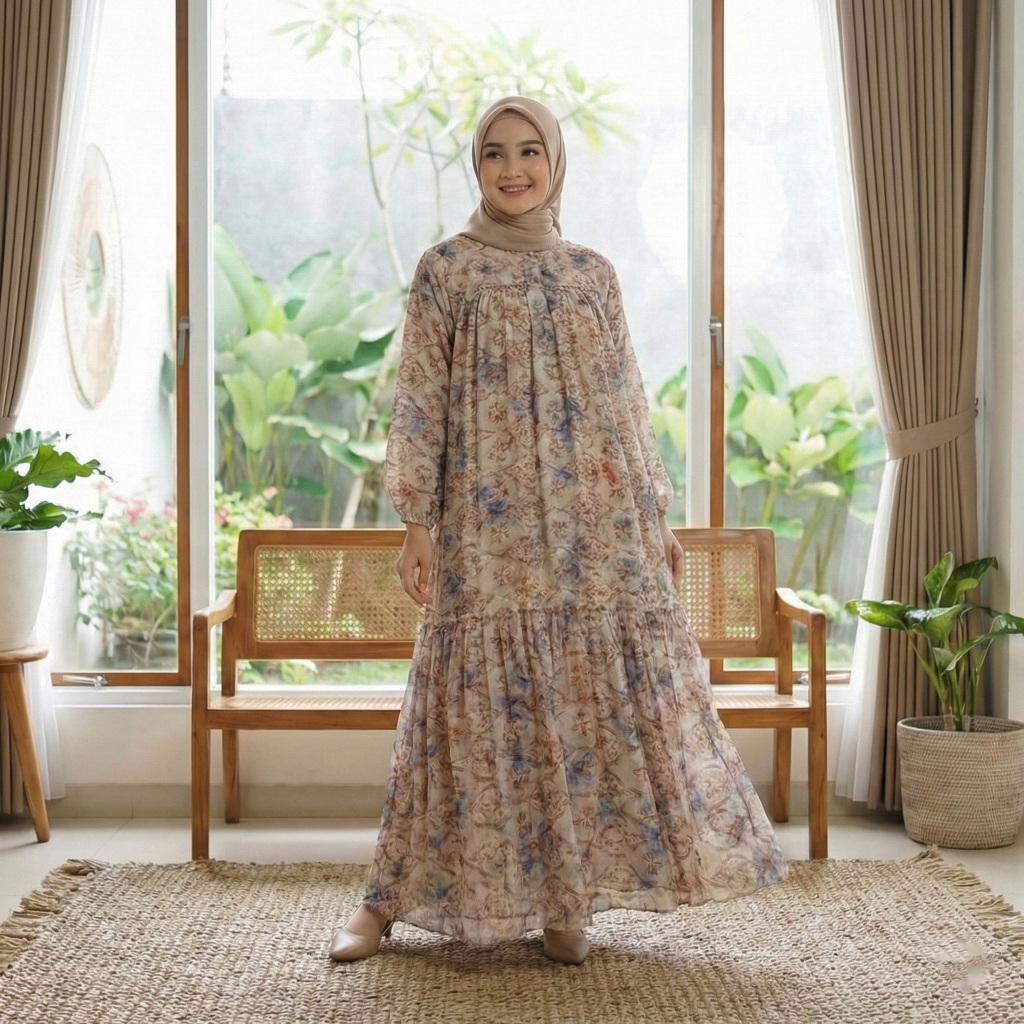 Hi.Numa - Salvina.ys Original Middi Mote Dress Gamis Bordir Crespo Premium - Baju Pesta Muslim Mewah