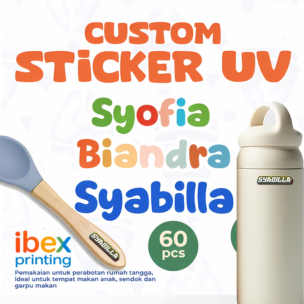 Sticker Label Custom Nama UV DTF Tahan Air Stiker Timbul Waterproof Tumbler Pensil Alat Makan