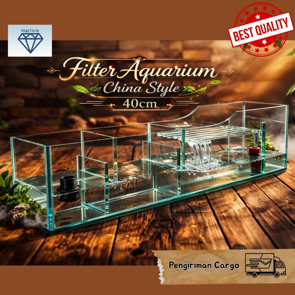 Talang Aquarium Kaca - Top Filter Aquarium 40cm Minimalis - Top Filter Chinastyle Minimalis