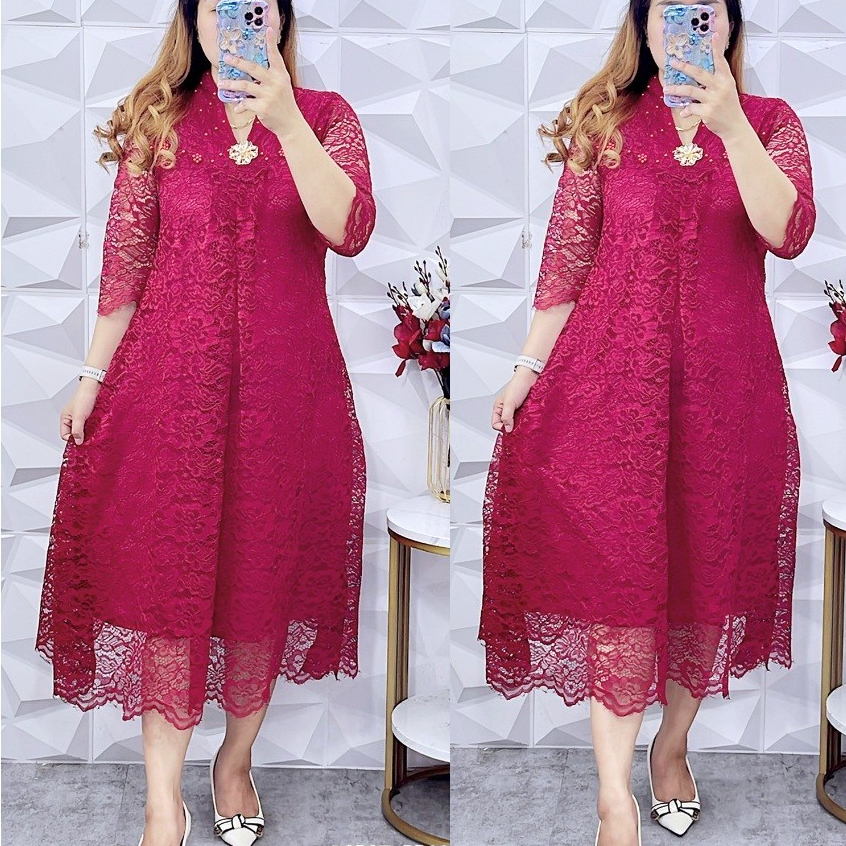 ES DRESS BRUKAT PREMIUM KARTINI BABYDOL LEHER V RESLETING BELAKANG TANGAN LURUS