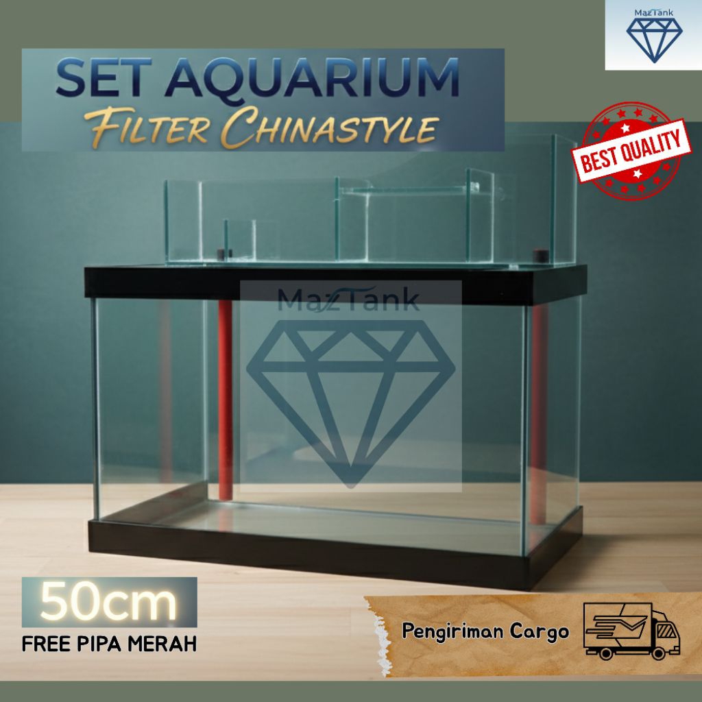 Aquarium Set 50x30x30 5mm Bonus Filter - Aquarium Ikan Hias - Tank Aquarium Kaca - Tank Ikan Channa 