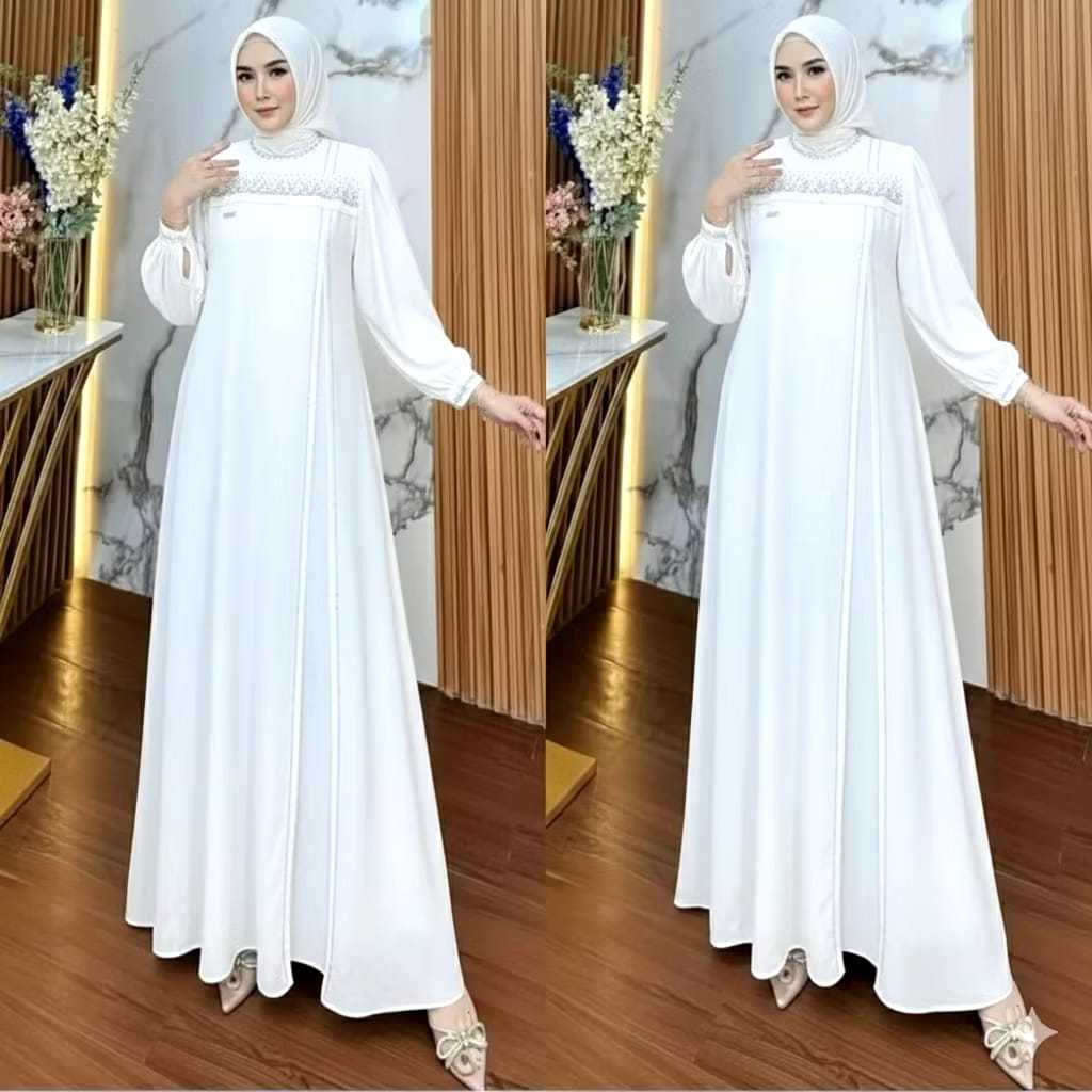 Dress Muslimah Swarovski Mewah Ceruty Baby Doll Import Baju Seragaman Keluarga Pernikahan