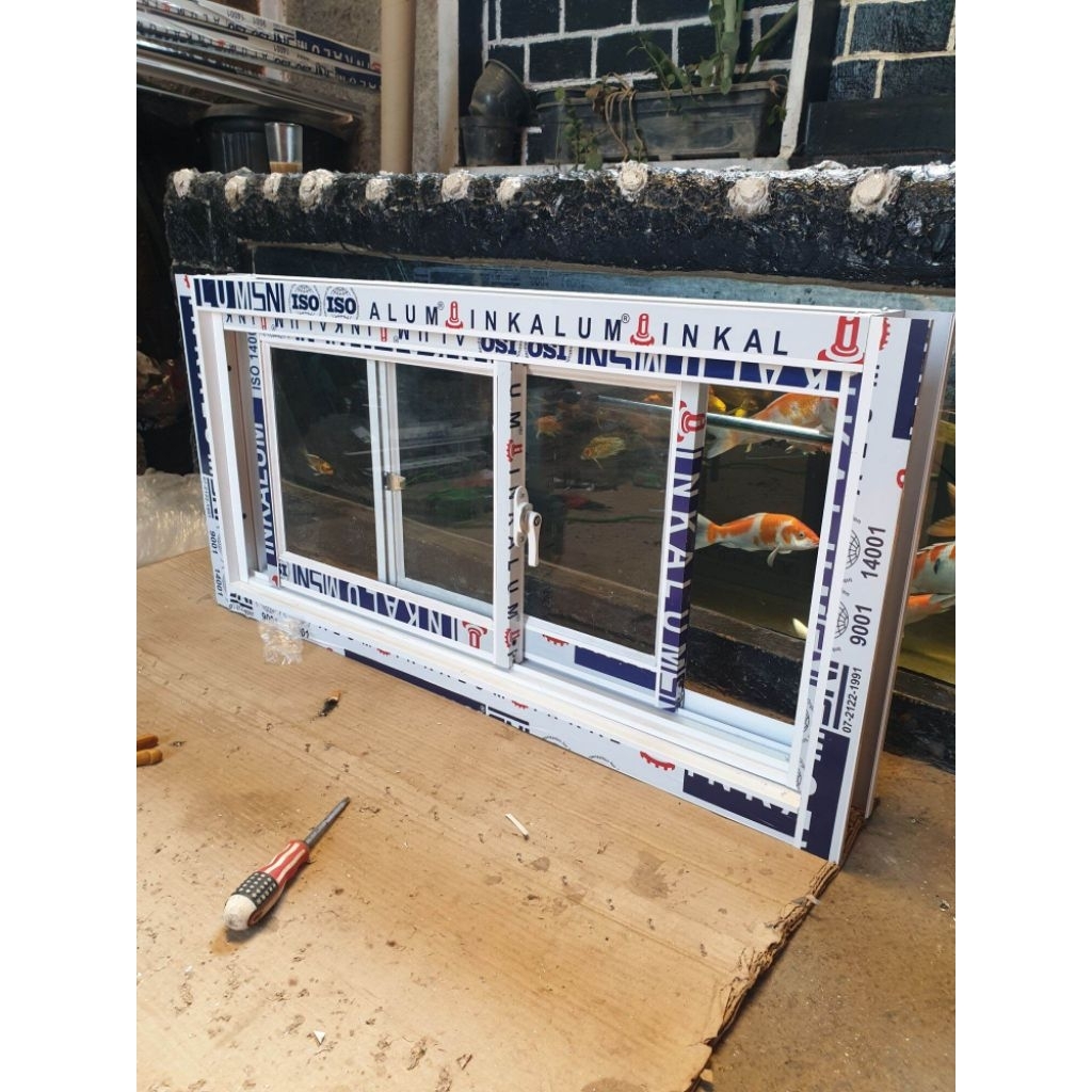 Jendela sliding 35/40x80 cm Alumunium kusen termurah komplit lebar 80 cm tinggi 40 cm