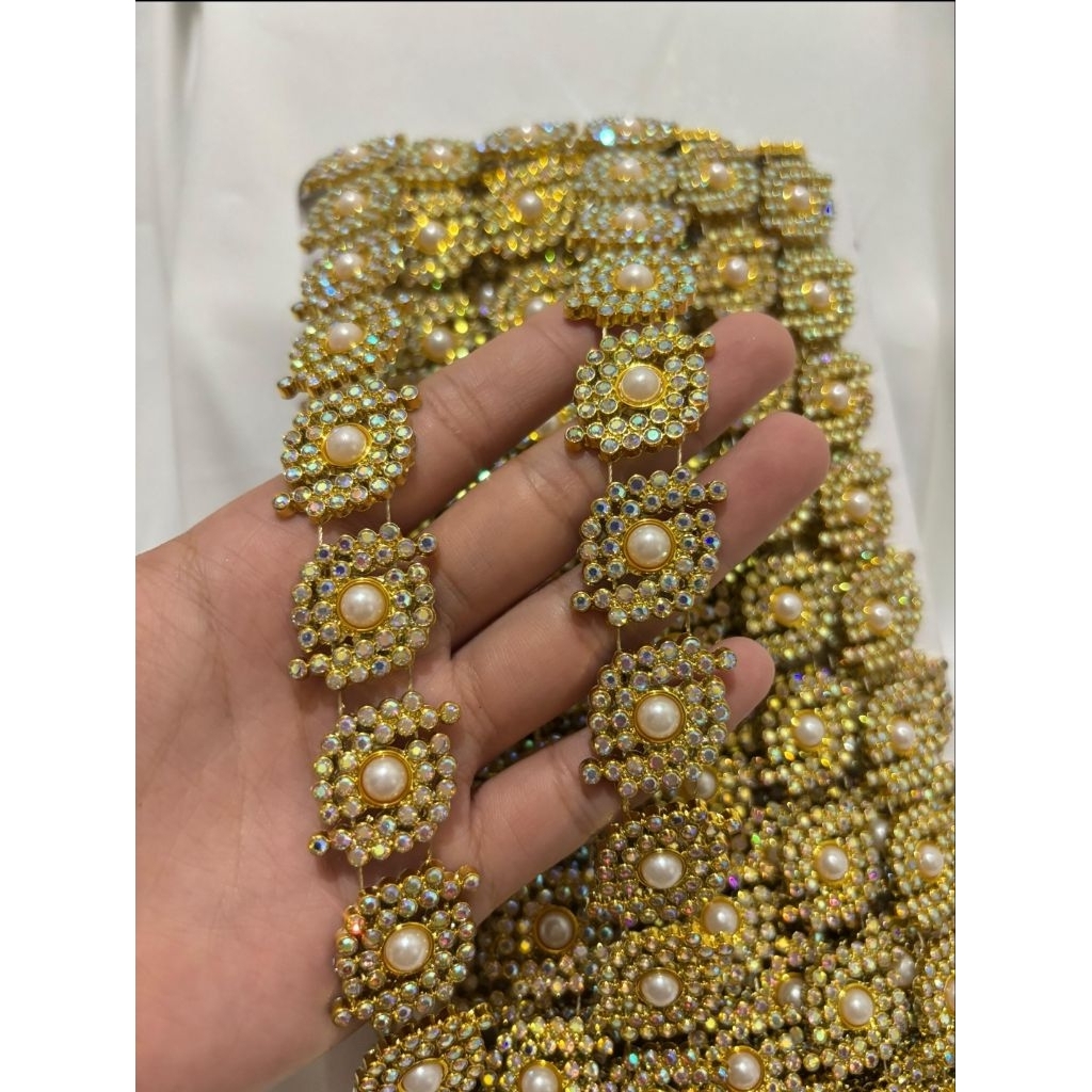 PER ROLL Aplikasi Aksesoris Payet Diamond Rangkai Jahit Model Mutiara Mata
