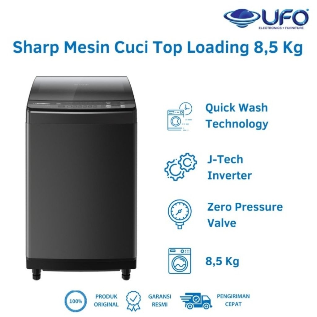 SHARP ESM8500XTSA 8KG ESM1050XTSA 10KG ESM9500XTSA 9KG MESIN CUCI TOP LOADING OTOMATIS