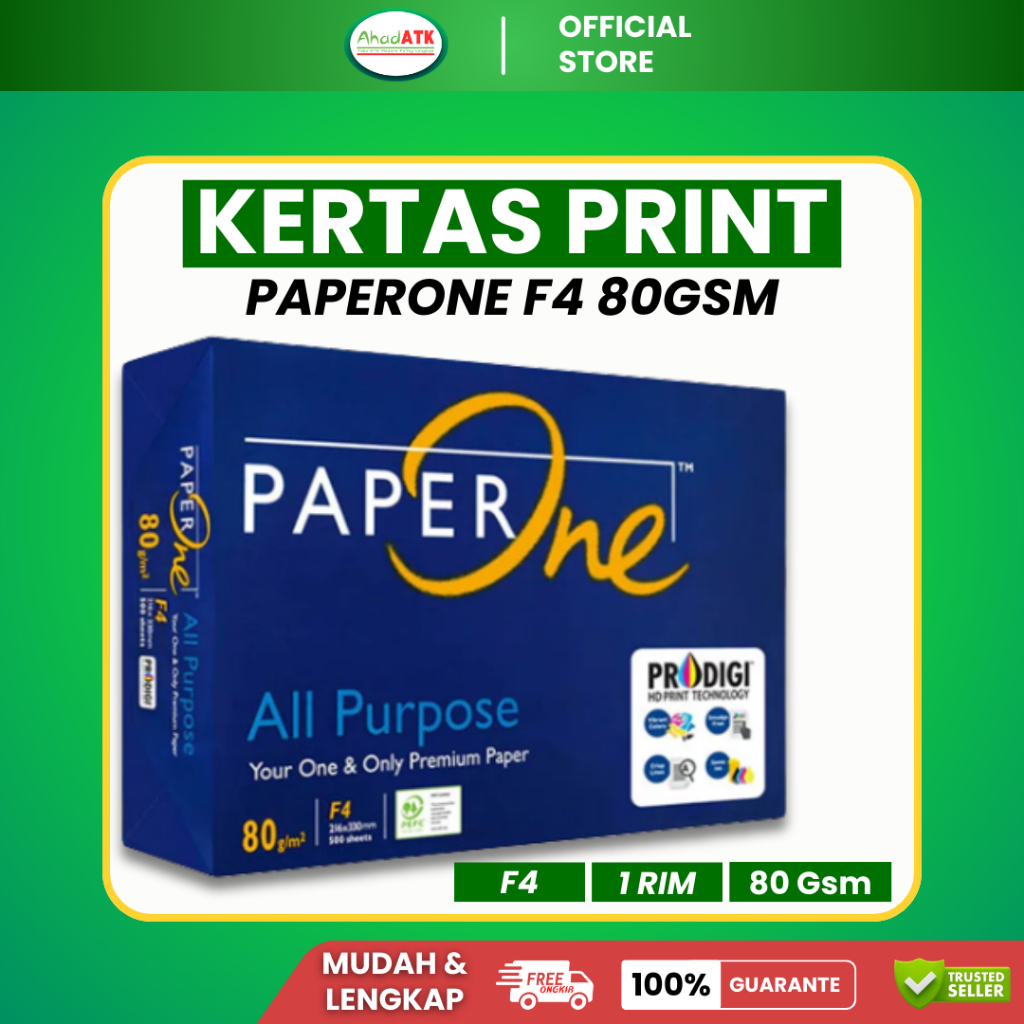 ORIGINAL Paper One Kertas HVS F4 80gsm | 1 Rim Isi 500 Lembar | Kertas HVS 1 Rim | Kertas HVS F4