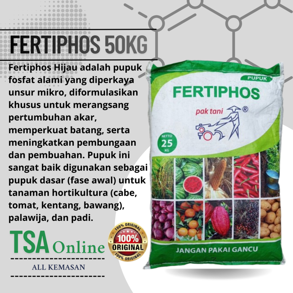 FERTIPHOS Pupuk Fosfat Tabur Kocor Meningkatkan Hasil Panen 50KG Kemasan Hijau