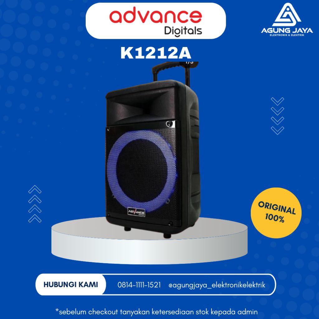 Speaker Portable Advance K1212A / K 1212A Bluetooth 12 Inch Free Mic