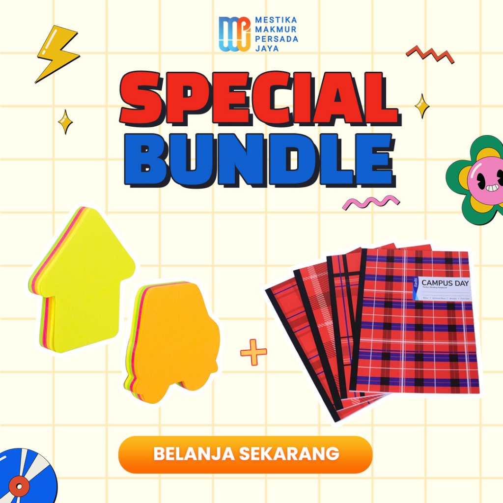 Bundle Deli Sticky Note Lucu 100 Lembar & Bantex Buku Tulis B5 70 GSM Bergaris – Paket Alat Tulis Se