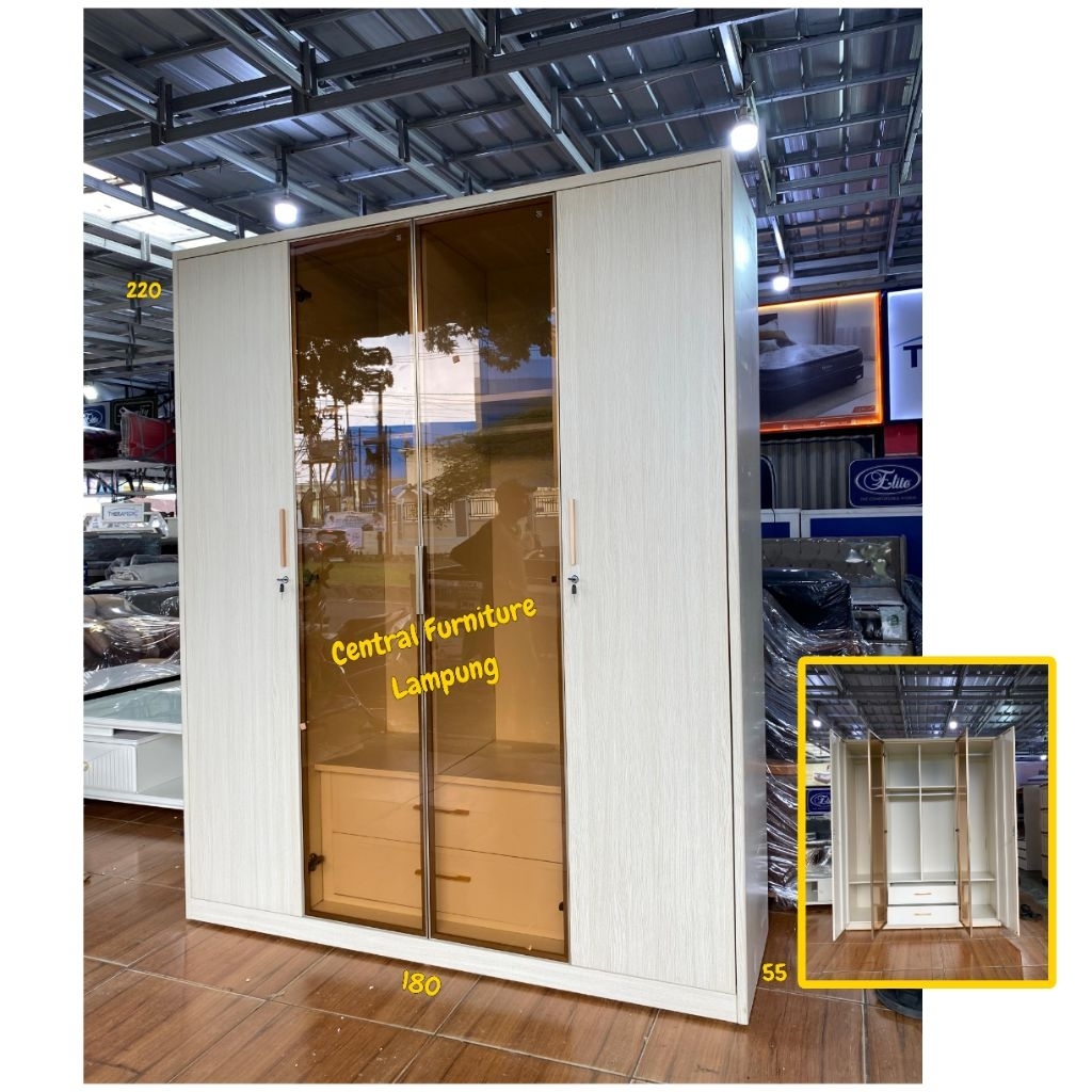 LEMARI 4 PINTU PLAT KACA  BESAR