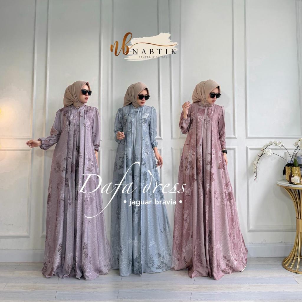 Gamis wanita DAFA DRESS bahan jaguar bravia resleting depan by Nabtik